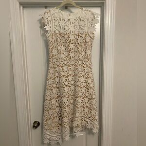 Eliza J Asymmetrical Lace Fit & Flare Dress Ivory Size 10